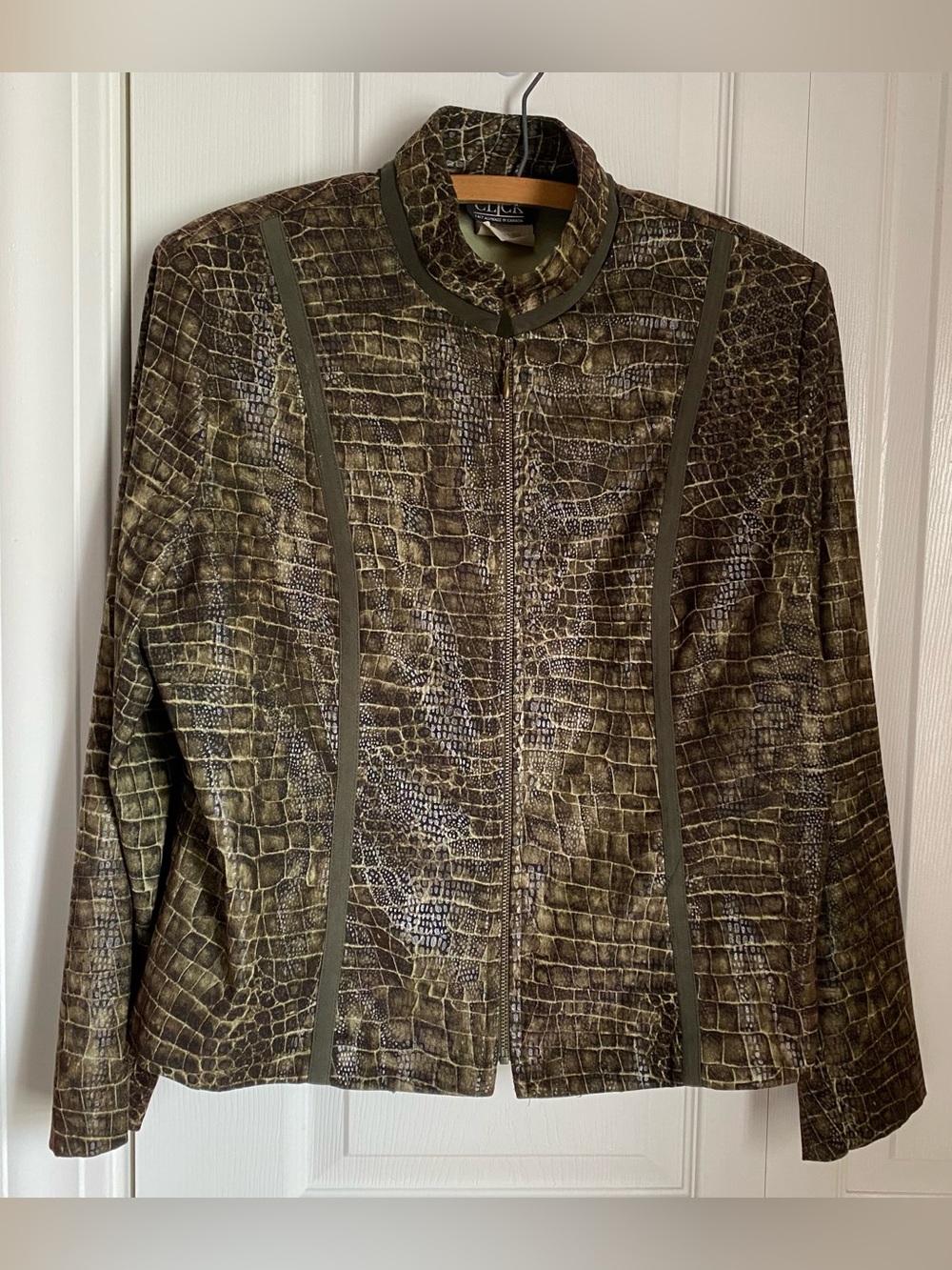 Vintage Click Faux Leather Animal Print Lightweight Jacket Large 14 Edgy Retro